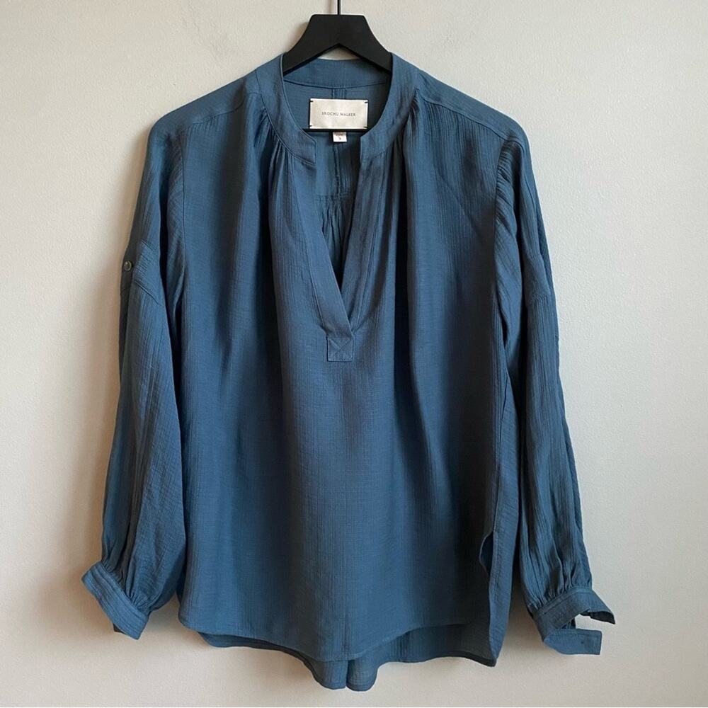 Brochu Walker Jaxon Popover Blouse in Oceanic Blue Size Small - Picture 4 of 11